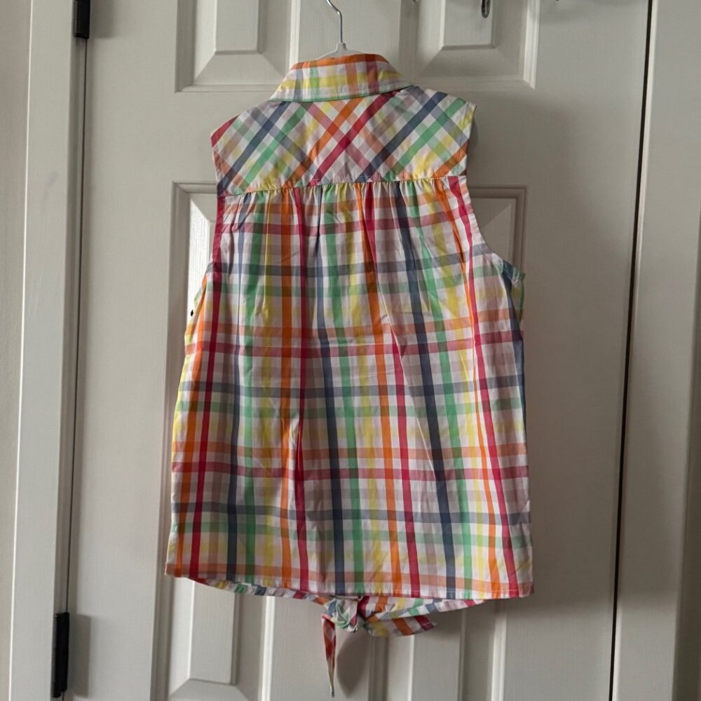 New Classic Prep Girls Skylar Top Gingham Sunshine Front tie Button Down Size 12 - Picture 11 of 11